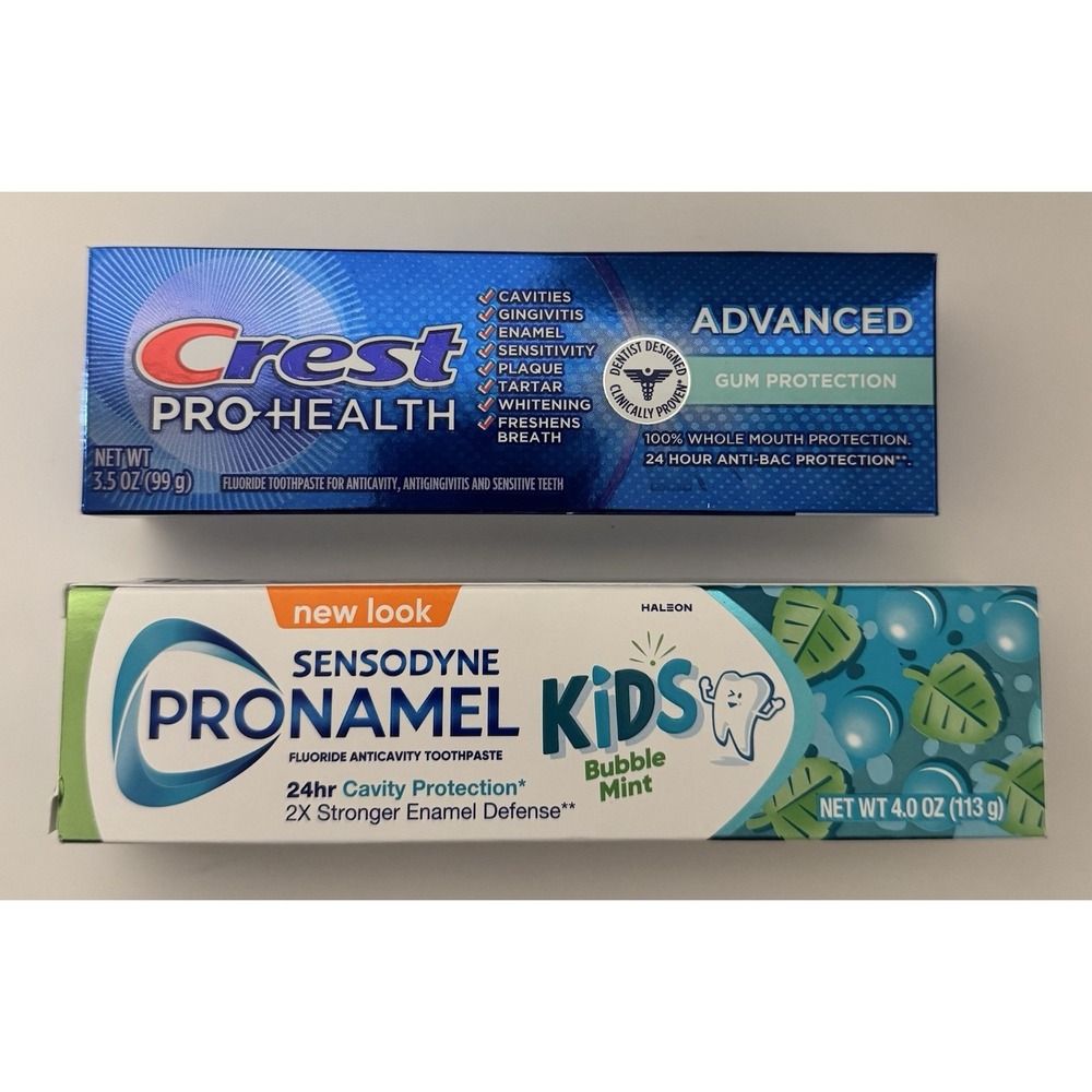 Crest Pro-Health Advanced Gum Protection Mint, & Sensodyne Bubble Twist